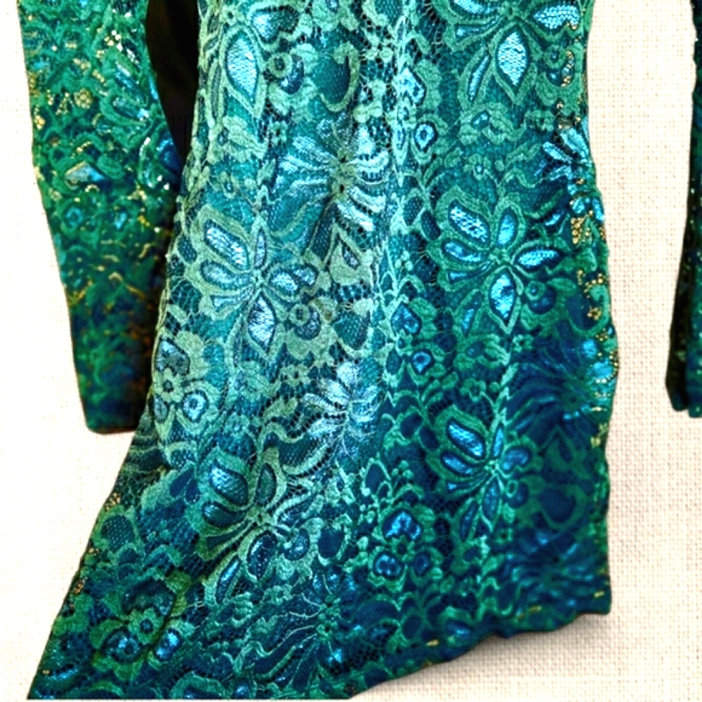 MI AMI Dark Green Lace Dress Mini Bell Sleeve Whimsygoth Fairygoth Forest Sz S - Picture 3 of 10